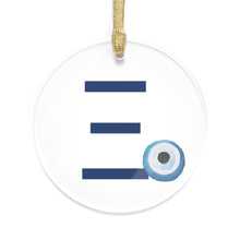 Load image into Gallery viewer, Greek Monogram Acrylic Ornament: Ξ-Xi Blue Letter with Watercolor Mati Design
