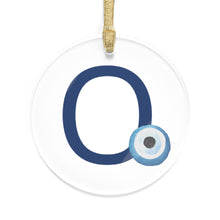 Load image into Gallery viewer, Greek Monogram Acrylic Ornament: O-Omicron Blue Letter with Watercolor Mati Design
