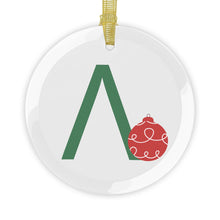 Load image into Gallery viewer, Greek Monogram Glass Ornament: Λ-Lambda Green Letter With Red Ornament Design
