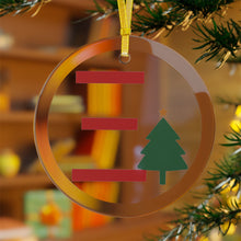 Load image into Gallery viewer, Greek Monogram Glass Ornament: Ξ-Xi Red Letter With Green Christmas Tree Design
