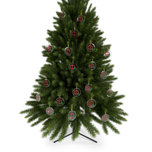 Load image into Gallery viewer, Greek Monogram Glass Ornament: Φ-Phi Red Letter With Green Christmas Tree Design

