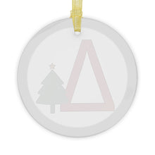 Load image into Gallery viewer, Greek Monogram Glass Ornament: Δ-Delta Red Letter With Green Christmas Tree Design
