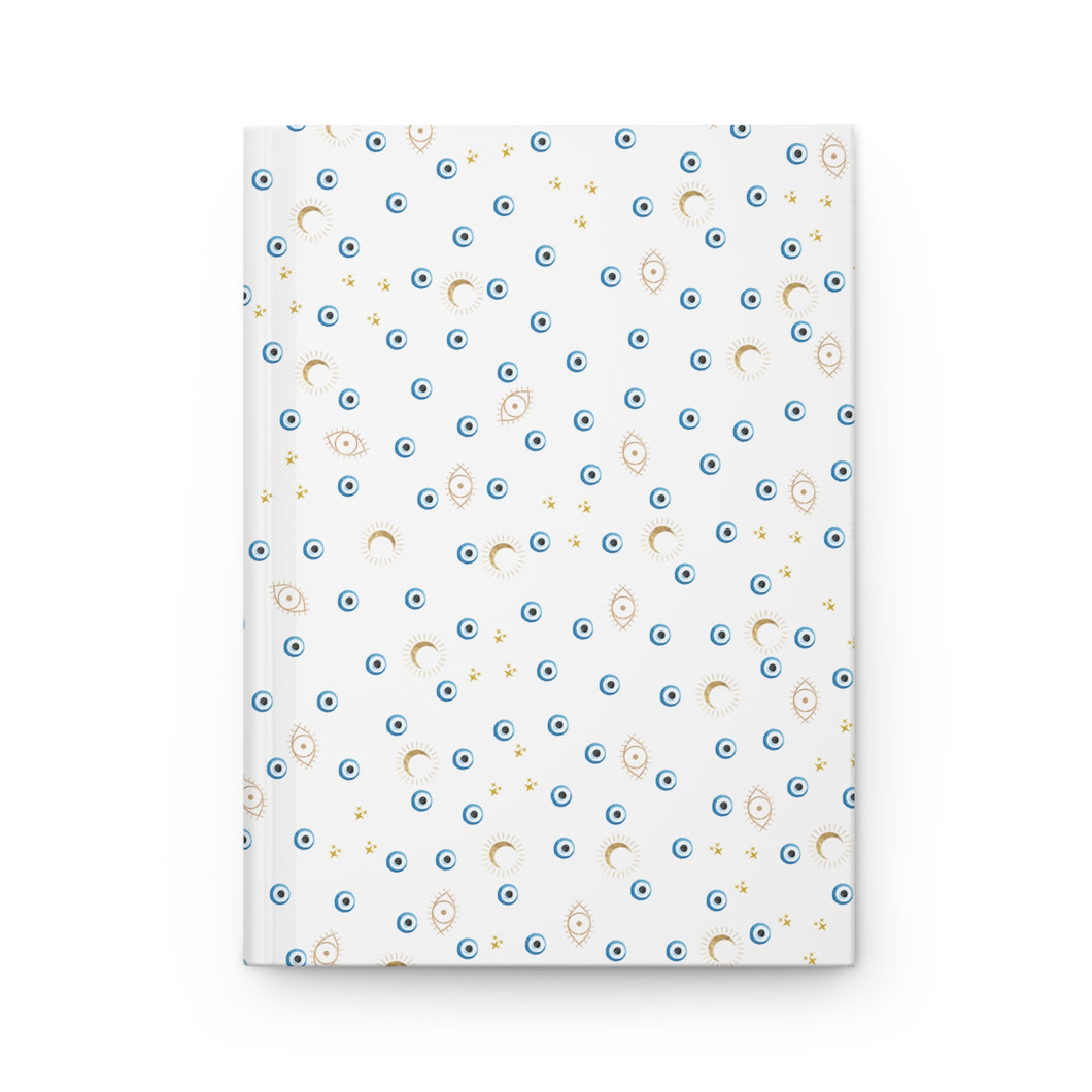 Hardcover Journal: Watercolor Mati with Gold Moon- White