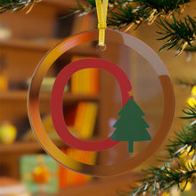 Load image into Gallery viewer, Greek Monogram Glass Ornament: O-Omicron Red Letter With Green Christmas Tree Design
