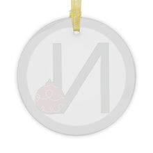 Load image into Gallery viewer, Greek Monogram Glass Ornament: Ν-Nu Green Letter With Red Ornament Design
