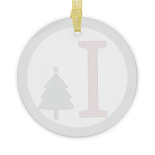 Load image into Gallery viewer, Greek Monogram Glass Ornament: I-Iota Red Letter With Green Christmas Tree Design
