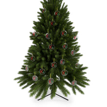 Load image into Gallery viewer, Greek Monogram Glass Ornament: K-Kappa Red Letter With Green Christmas Tree Design
