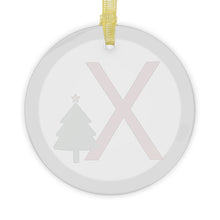 Load image into Gallery viewer, Greek Monogram Glass Ornament: Χ-Chi Red Letter With Green Christmas Tree Design
