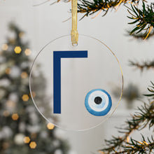 Load image into Gallery viewer, Greek Monogram Acrylic Ornament: Γ-Gamma Blue Letter with Watercolor Mati Design
