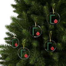 Load image into Gallery viewer, Greek Monogram Glass Ornament: Γ-Gamma Green Letter With Ornament Design
