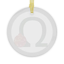 Load image into Gallery viewer, Greek Monogram Glass Ornament: Ω-Omega Green Letter With Red Ornament Design
