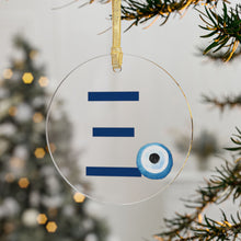 Load image into Gallery viewer, Greek Monogram Acrylic Ornament: Ξ-Xi Blue Letter with Watercolor Mati Design
