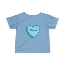 Load image into Gallery viewer, Conversation Heart Name Infant Fine Jersey Tee – Blue Heart
