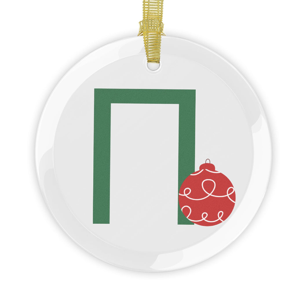 Greek Monogram Glass Ornament: Π-Pi Green Letter With Red Ornament Design