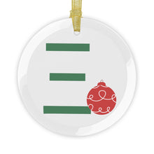 Load image into Gallery viewer, Greek Monogram Glass Ornament: Ξ-Xi Green Letter With Red Ornament Design
