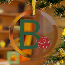 Load image into Gallery viewer, Greek Monogram Glass Ornament: B-BETA Green Letter With Ornament Design
