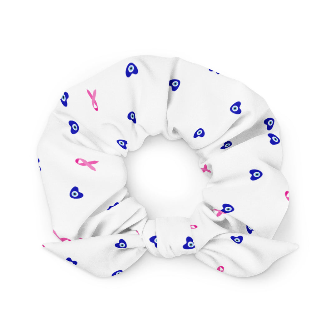 Scrunchie: Mati Heart Breast Cancer Ribbon-White
