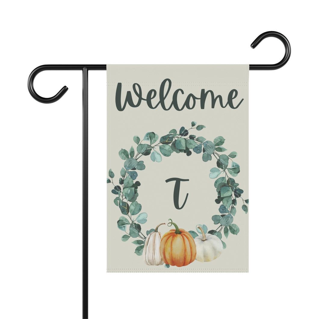 Garden Flag: Monogram Wreath Pumpkin-T