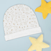 Load image into Gallery viewer, Baby Beanie: Gold Zodiac Sign Pattern
