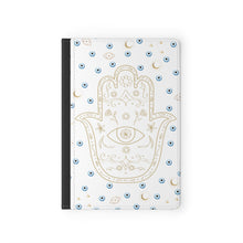 Load image into Gallery viewer, Passport Cover: Watercolor Mati with Gold Hamsa-White
