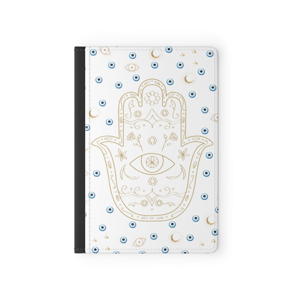 Passport Cover: Watercolor Mati with Gold Hamsa-White