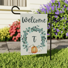 Load image into Gallery viewer, Garden Flag: Monogram Wreath Pumpkin-T
