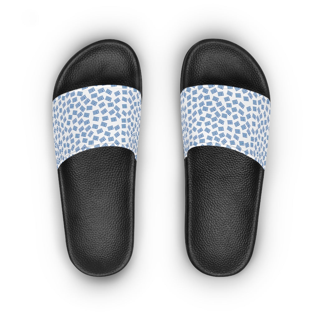 Women's Slide Sandals: Greek Flag-White