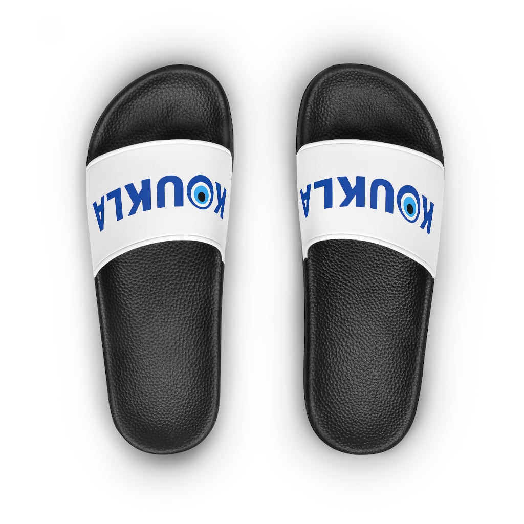Women's Slide Sandals: KOUKLA with Evil Eye O-White