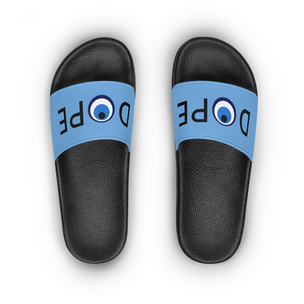 Women's Slide Sandals: DOPE With Evil Eye O-Light Blue