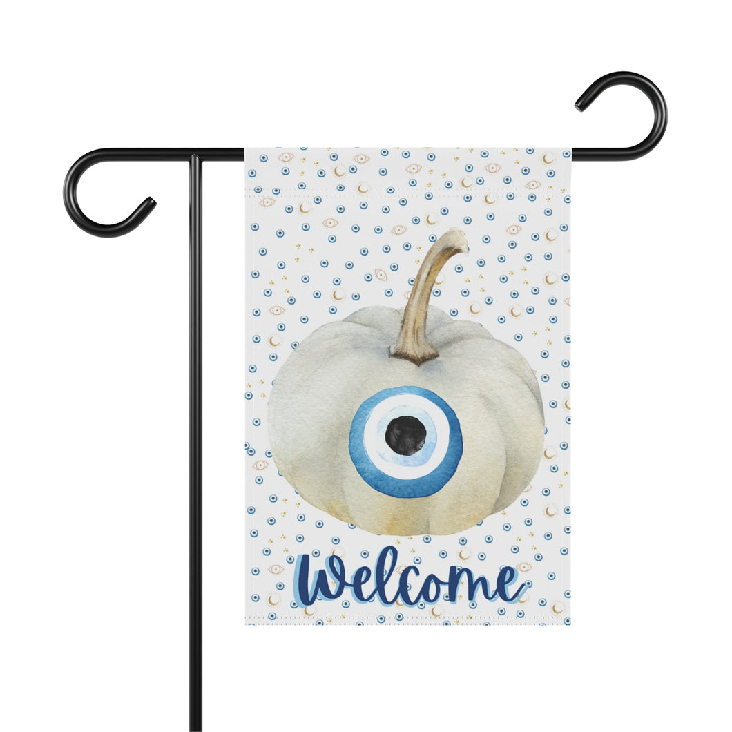 Garden Flag: Watercolor Mati Pumpkin-Gold Moon and Eye Background