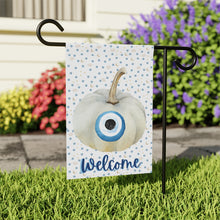Load image into Gallery viewer, Garden Flag: Watercolor Mati Pumpkin-Gold Moon and Eye Background
