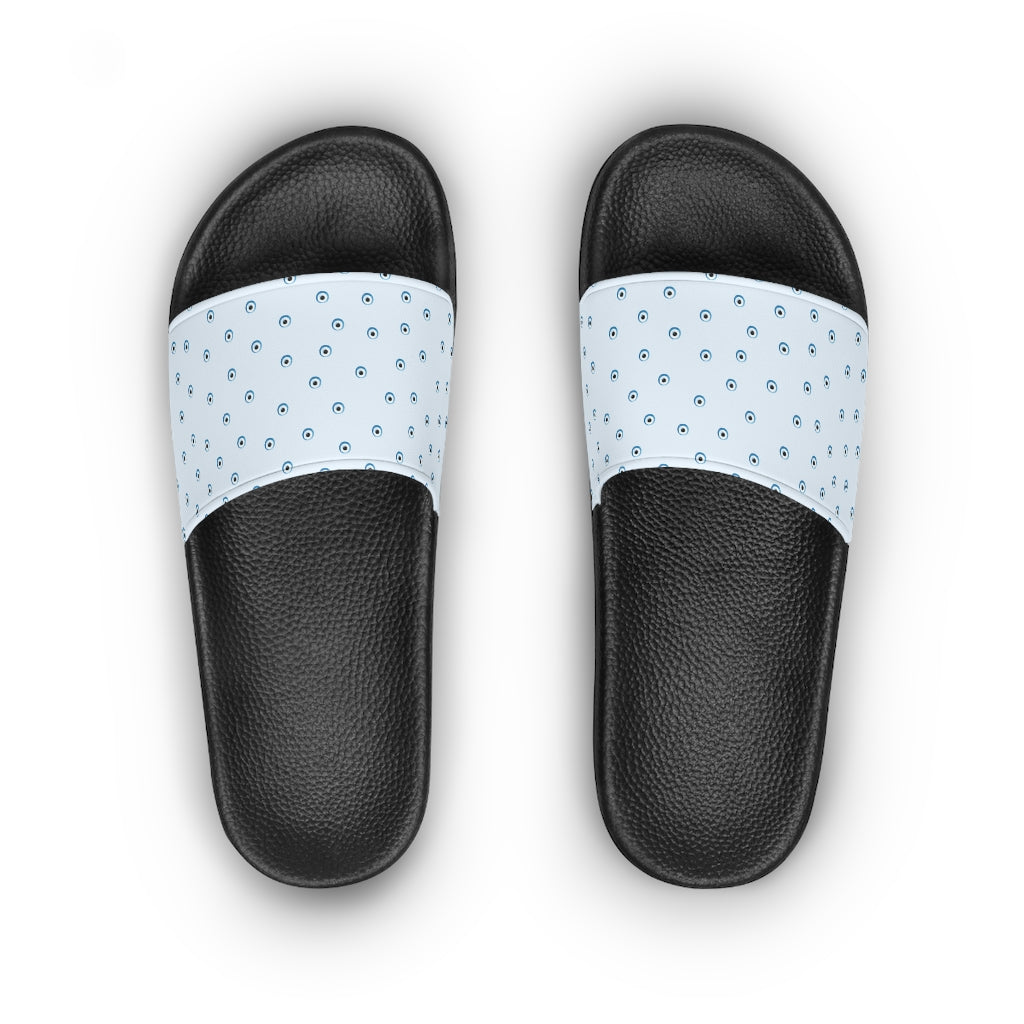Women's Slide Sandals: Watercolor Mati-Light Blue