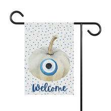 Load image into Gallery viewer, Garden Flag: Watercolor Mati Pumpkin-Gold Moon and Eye Background
