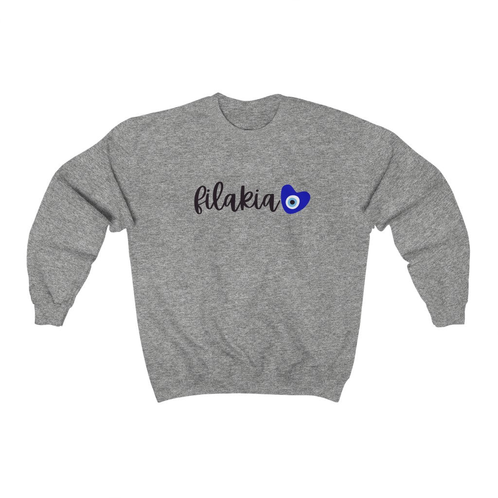 Unisex Heavy Blend™ Crewneck Sweatshirt: Filakia Mati Heart-Black