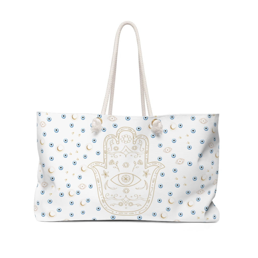 Weekender Tote Bag: Gold Hamsa with Watercolor Mati