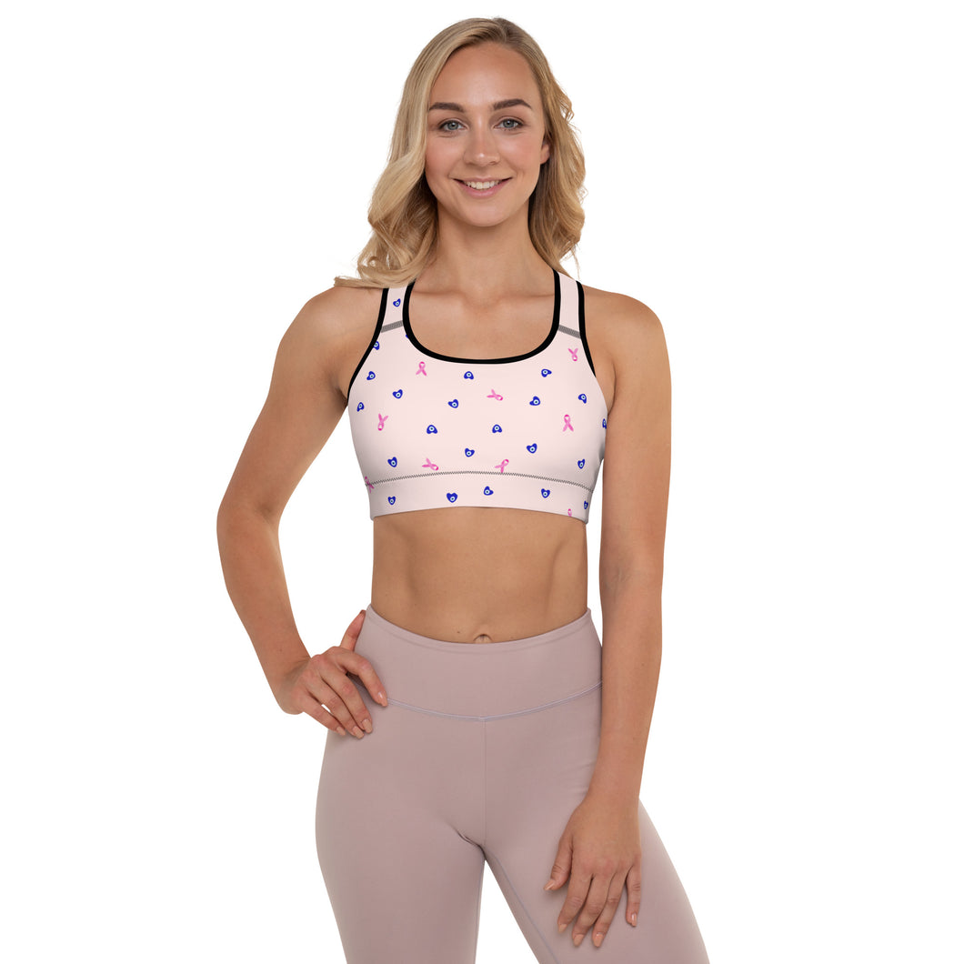 Sports Bra: Mati Heart with Breast Cancer Ribbon-Light Pink