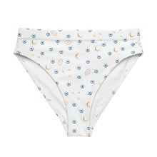 Load image into Gallery viewer, High-Waisted Bikini Bottom: Mini Watercolor Mati with Gold Eye and Gold Moon Pattern
