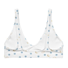 Load image into Gallery viewer, Padded Bikini Top: Mini Watercolor Mati with Gold Eye and Gold Moon Pattern
