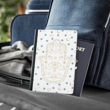 Load image into Gallery viewer, Passport Cover: Watercolor Mati with Gold Hamsa-White
