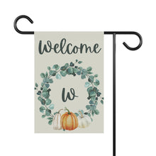 Load image into Gallery viewer, Garden Flag: Monogram Wreath Pumpkin-W
