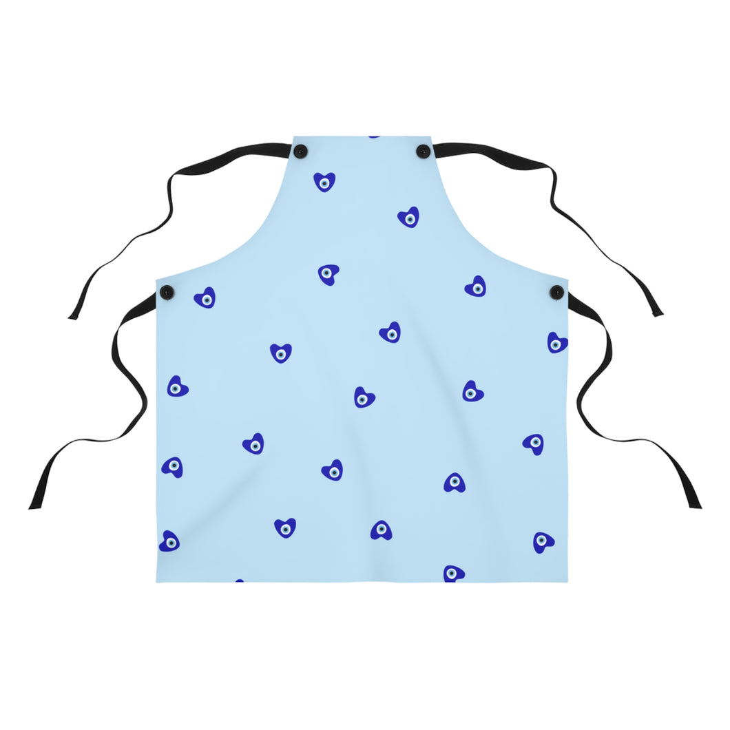 Print Apron: Mati Heart-Light Blue