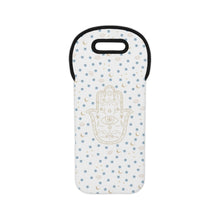Cargar imagen en el visor de la galería, Wine Tote Bag: Gold Hamsa with Watercolor Mati Pattern
