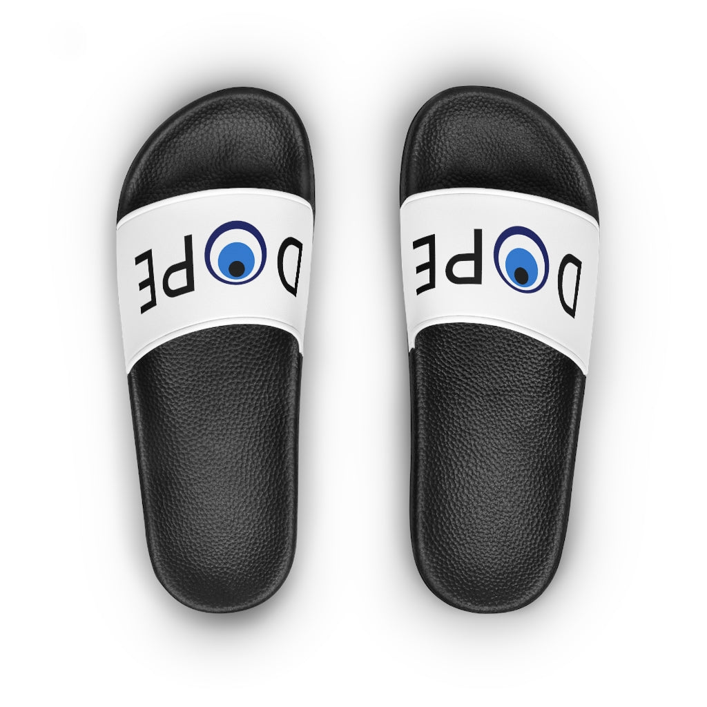 Women's Slide Sandals: DOPE With Evil Eye O-White