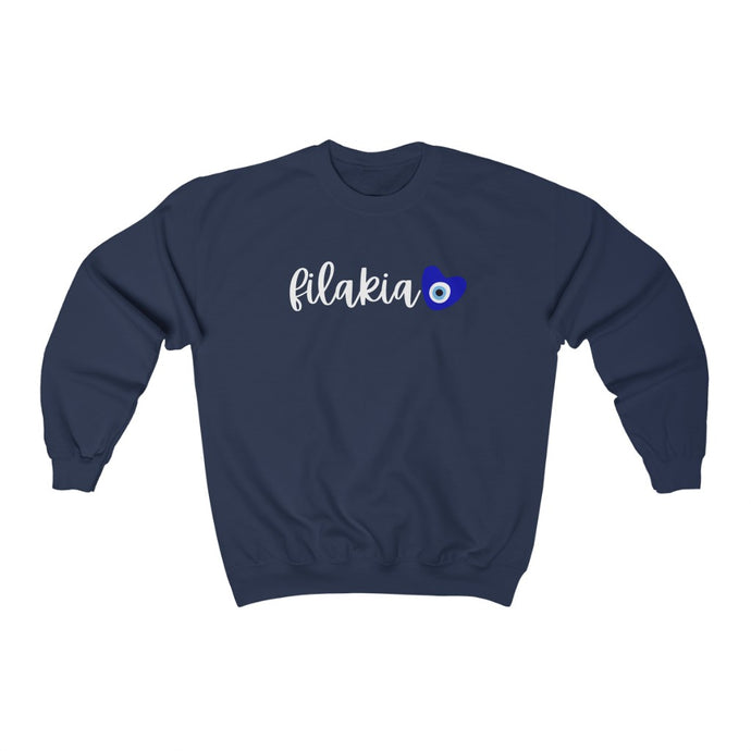 Unisex Heavy Blend™ Crewneck Sweatshirt: Filakia Mati Heart- White