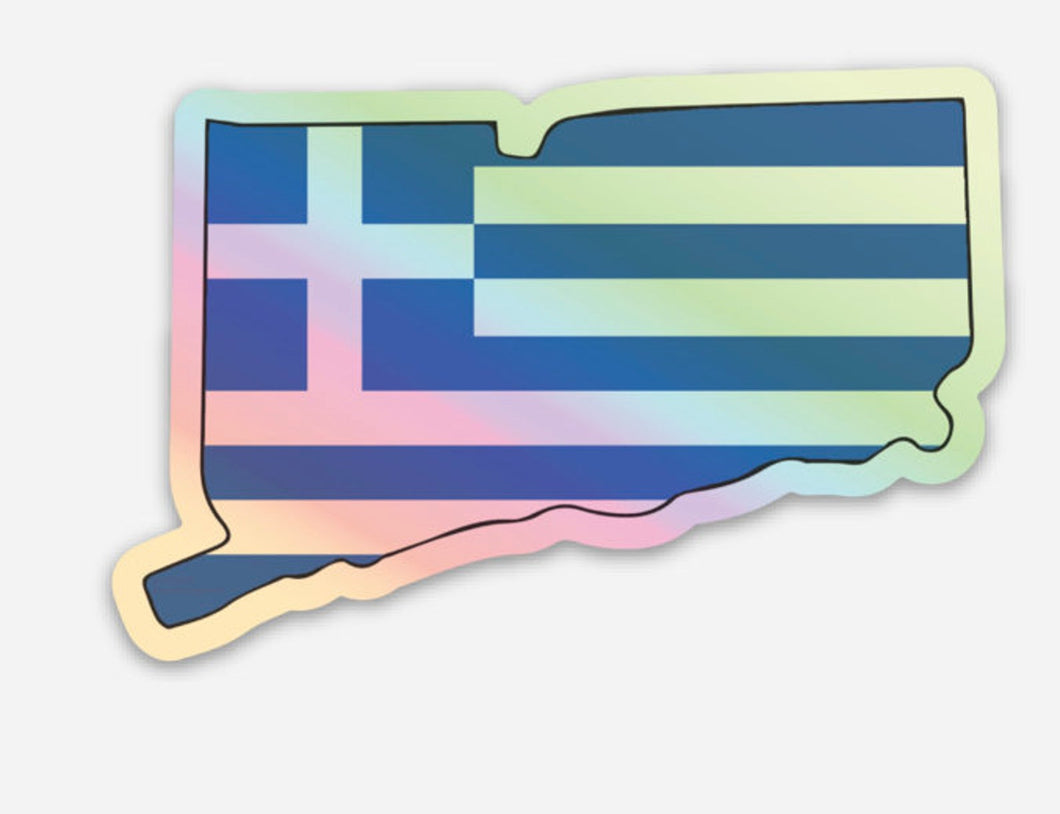 Sticker: Connecticut State Greek Flag-Holographic