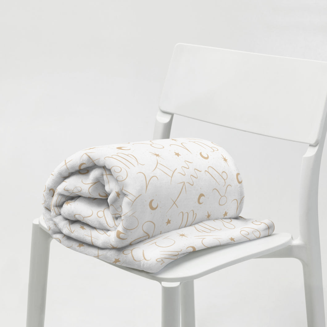 Throw Blanket: Gold Zodiac-White