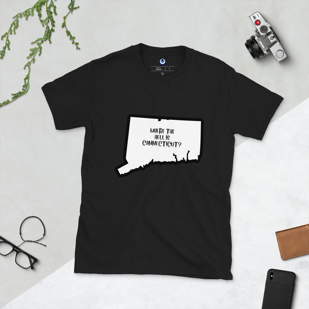 Short-Sleeve Unisex T-Shirt: WHERE THE HELL IS CT?-Black
