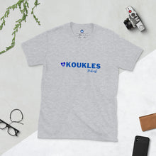 Cargar imagen en el visor de la galería, Short-Sleeve Unisex T-Shirt: Koukles Podcast Logo with Filakia on Back
