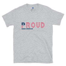 Load image into Gallery viewer, Short-Sleeve Unisex T-Shirt: PROUD Greek American-Navy
