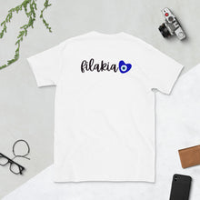 Cargar imagen en el visor de la galería, Short-Sleeve Unisex T-Shirt: Koukles Podcast Logo with Filakia on Back
